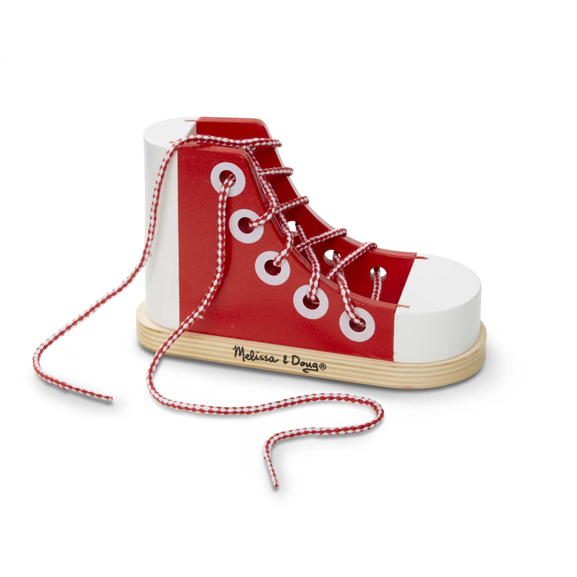 Melissa & Doug Deluxe Wood Lacing Sneaker Skill Building Montessori Toy | 2 Piec