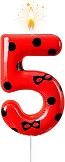 Number 5 Birthday Candle, Ladybug Theme Number Cake Candle, Red and Black Decorative Wax Candle for Birthday Cakes, Anniversary, Party, Celebration Cake Decoration