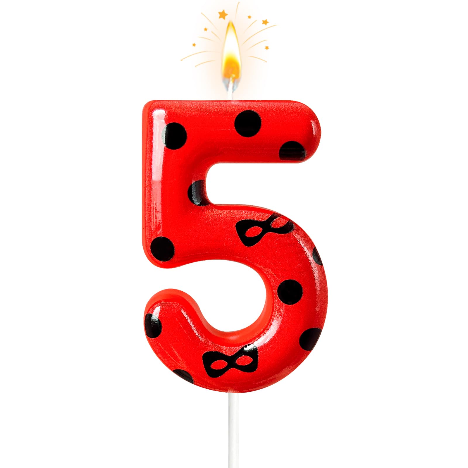 Number 5 Birthday Candle, Ladybug Theme Number Cake Candle, Red and Black Decora