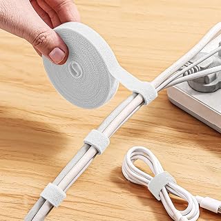 6 Rolls 2M Adjustable Cable Ties - Reusable Cable Ties with Hook and Loop for Cable Organization, Wire Management and Cable Organizer, White