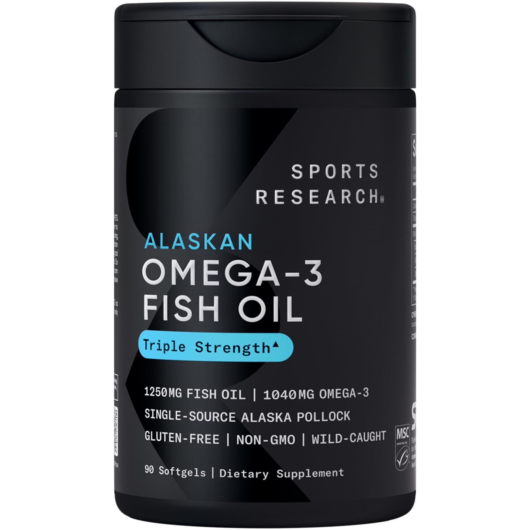 Sports Research® Omega-3 Fish Oil 1250mg from Wild Alaska Pollock, 90 Count | Al