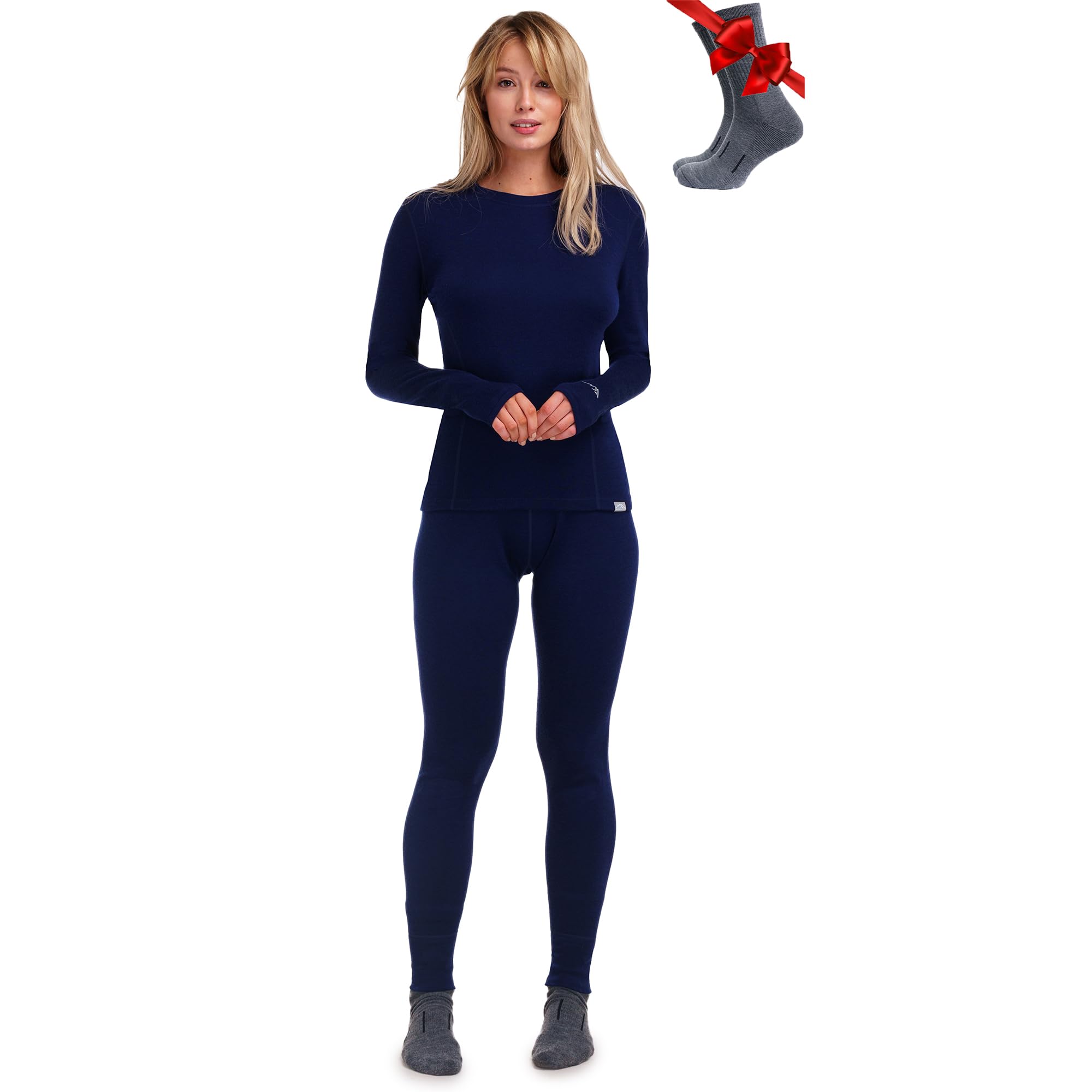 Merino.tech 100% Merino Unterwäsche Damen Set Shirt & Hose + Wandersocken