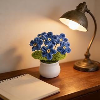 Artificial Flowers Arrangement Blue Crochet Handmade with Vibrating Vase Braided Plant for DIY Home Decoration Exquisite Fake Flowers for St. Day Decoration