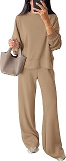 PRETTYGARDEN Tuta autunnale da donna, 2 pezzi, casual, a maniche lunghe, con pantaloni a gamba larga, set da salotto abbinati