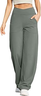 G4Free Yoga Pants for Women Wide Leg Trousers Crossover High Waist with Pockets Petite/Regular/Tall Loose Stretch Casual Lounge Pants