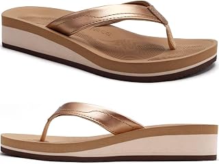 COFACE Women's Elegant Flip Flops Leather Fashion Flip Flops with High Wedge for Summer Sea Beach and Pool