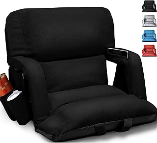 yeyeeyyee Wide Stadium Seats with Back Support, Exclusive Sofa Style Design Extra Thick Bleacher Chairs with Back and Cushion, 6 Reclining Positions - Ultimate Comfort for Sports Events (Black, 25")