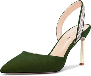 Castamere Women's High Heel Pointed Toe Pumps Slingback Slip-on Diamond Crystal 8.5 CM Heels