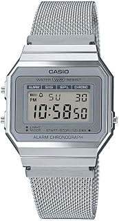 Casio Unisex 36.00mm Quartz Watch with LCD Digital dial and Silver Mesh Bracelet Strap A700WEM-7AEF