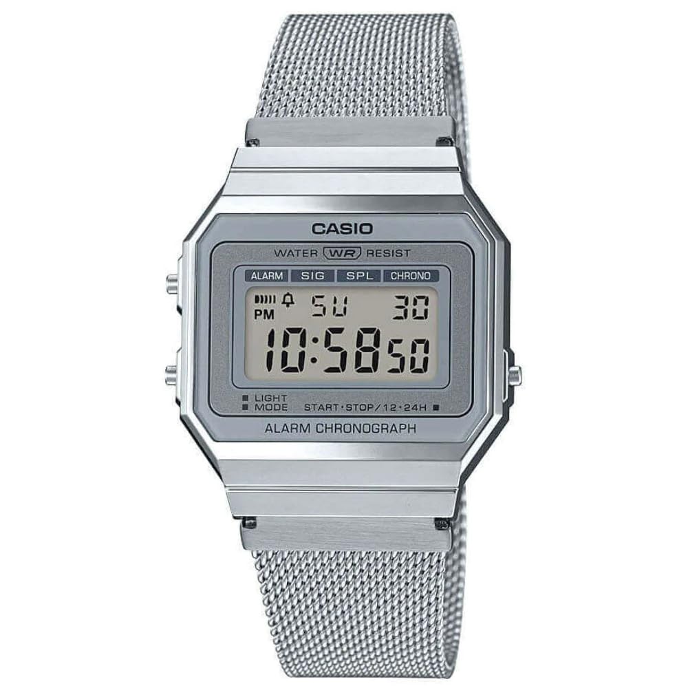 Casio Unisex 36.00mm Quartz Watch with LCD Digital dial and Silver Mesh Bracelet
