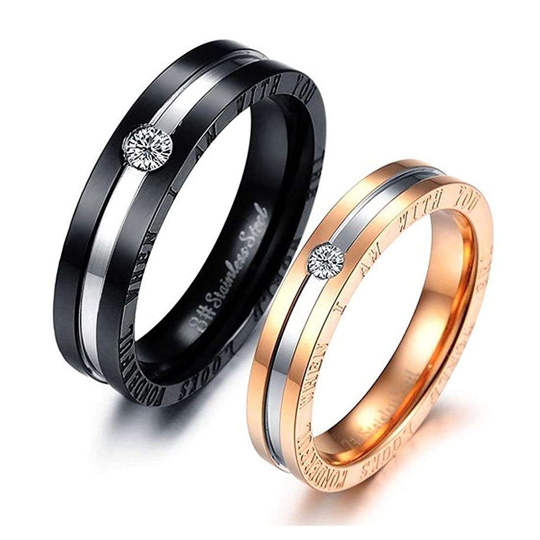 Rockyu Jewelry Accessories, Men's Pair Ring, Black Titanium Ring with Zirconia, 