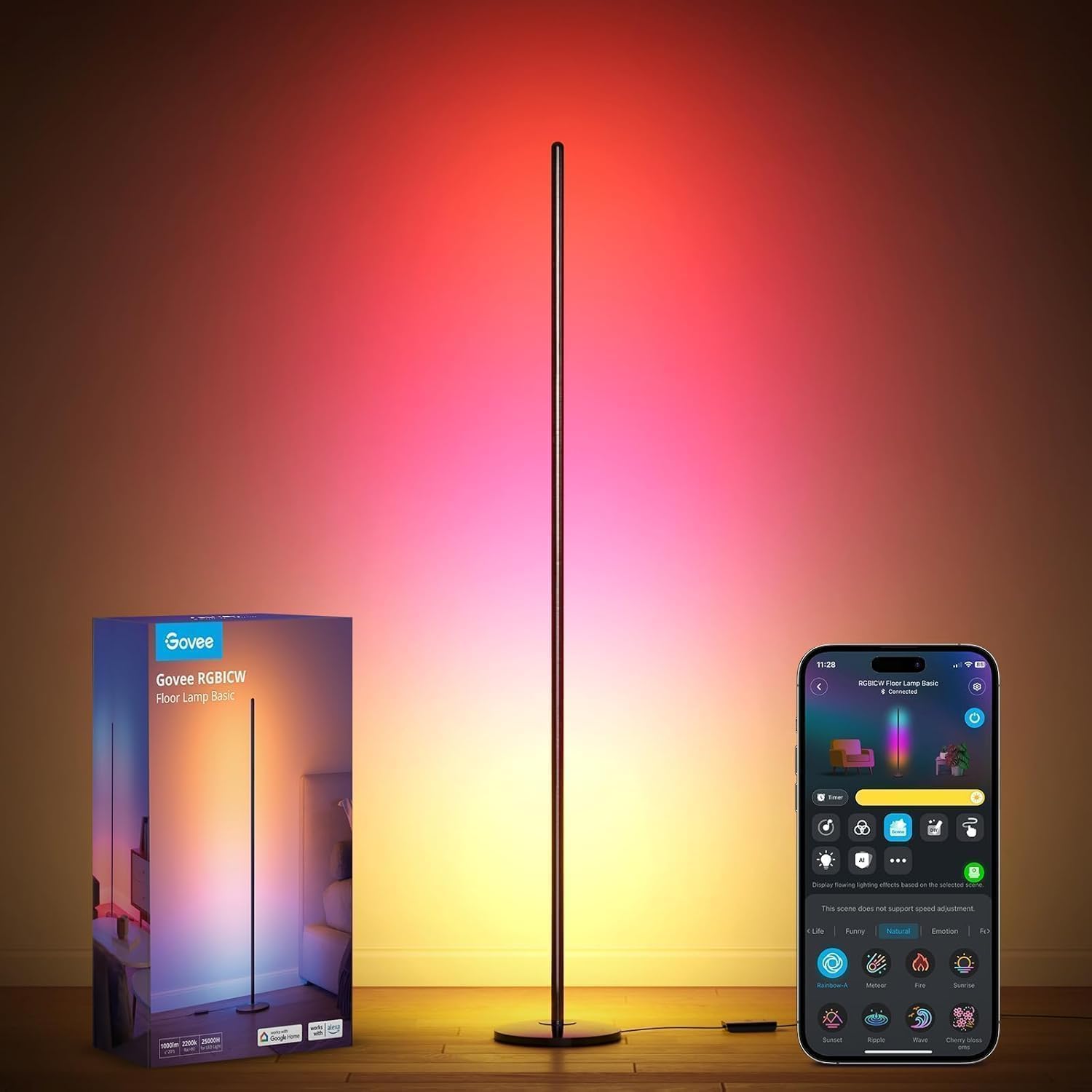 Govee LED Floor Lamp, RGBIC Standing Lamp, Works with Alexa, Matter, Black | Sma