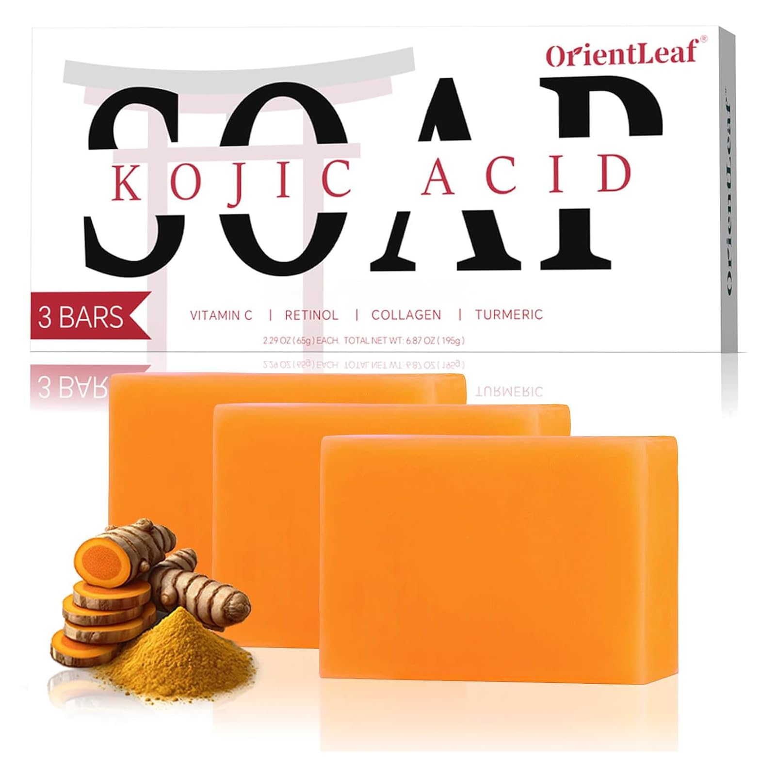 ORIENTLEAF Kojic Acid Soap, Turmeric Soap Bar, Fresh Citrus Scent, Gentle for fa