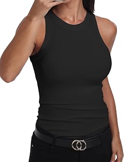 GEMBERA Women's Sleeveless Tank Top Racerback High Neck Casual Classic Ribbed Cotton Slim Fit