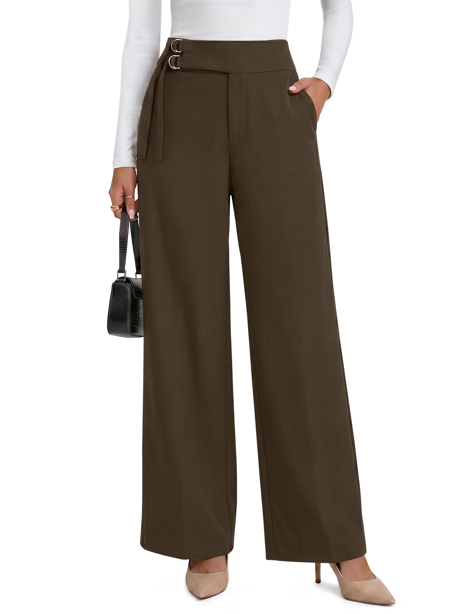 ANRABESS Womens Buckle Dress Pants with Pockets