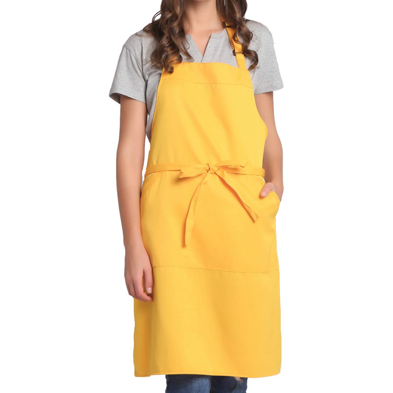 BIGHAS Adjustable Bib Apron with Long Ties for Women Men 18 Colors Chef Kitchen 