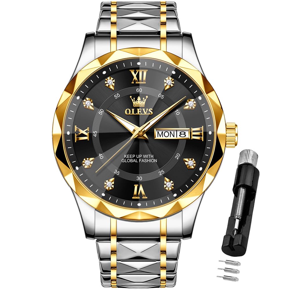 OLEVS Mens Luxury Casual Diamond Watches Big Dial Stainless Steel Waterproof Bus