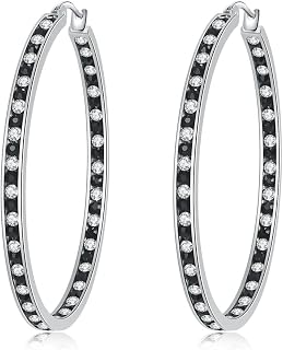 CiNily Mult-colors Crystal Stainless Steel Hoop Earring for Women Hypoallergenic Jewelry for Sensitive Ears Large Big Hoop Earrings 2"