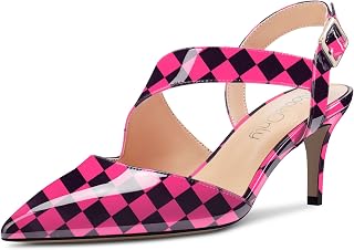 NobleOnly Women's Pointed Toe Mid Heel Sandals Strap Ankle Buckle Closure Dance Casual Dress Classic Shoes 6.5 CM Heels