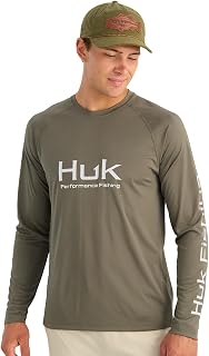 HUK Pursuit Breathable Long Sleeve Shirt, +30 UPF Fishing Shirt, Moss, L