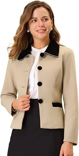 Women Work Office Winter Coat Turn Down Collar Single Breasted Outwear Pea Coat Small Camel