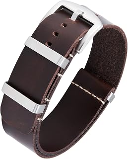 BINLUN Leather Watch Bands Replacement Strap for Crazy Horse Oil Leather Watch 18mm 19mm 20mm 21mm 22mm 24mm One Piece Straps for Men and Women with Silver/Black Buckle