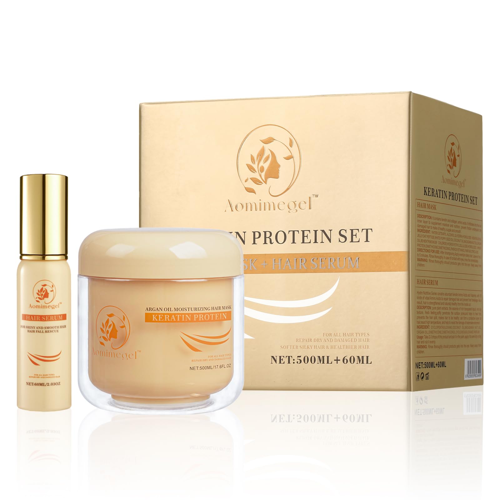 Collagen Hair Mask & Argan Oil Set, Hair Treatment for Dry Damaged Hair, Deep Co