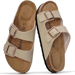 Project Cloud Women's Genuine Leather Flat Sandals Comfortable Beach Essentials Memory Foam Flip Flops Holiday Shoes Women (Santorini)