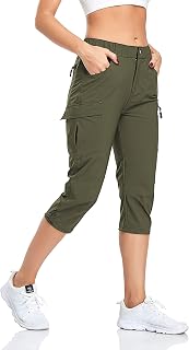 GymBrave Hiking Pants Women Lightweight Quick Dry Summer Cargo Waterproof Mountain Pants Work Pants 3/4 Stretch with Zipper Pocket