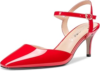 Castamere Women's Stiletto Mid Heel Square Toe Pumps Ankle Straps Slingback Wedding Office Dress 6.5 CM Heels