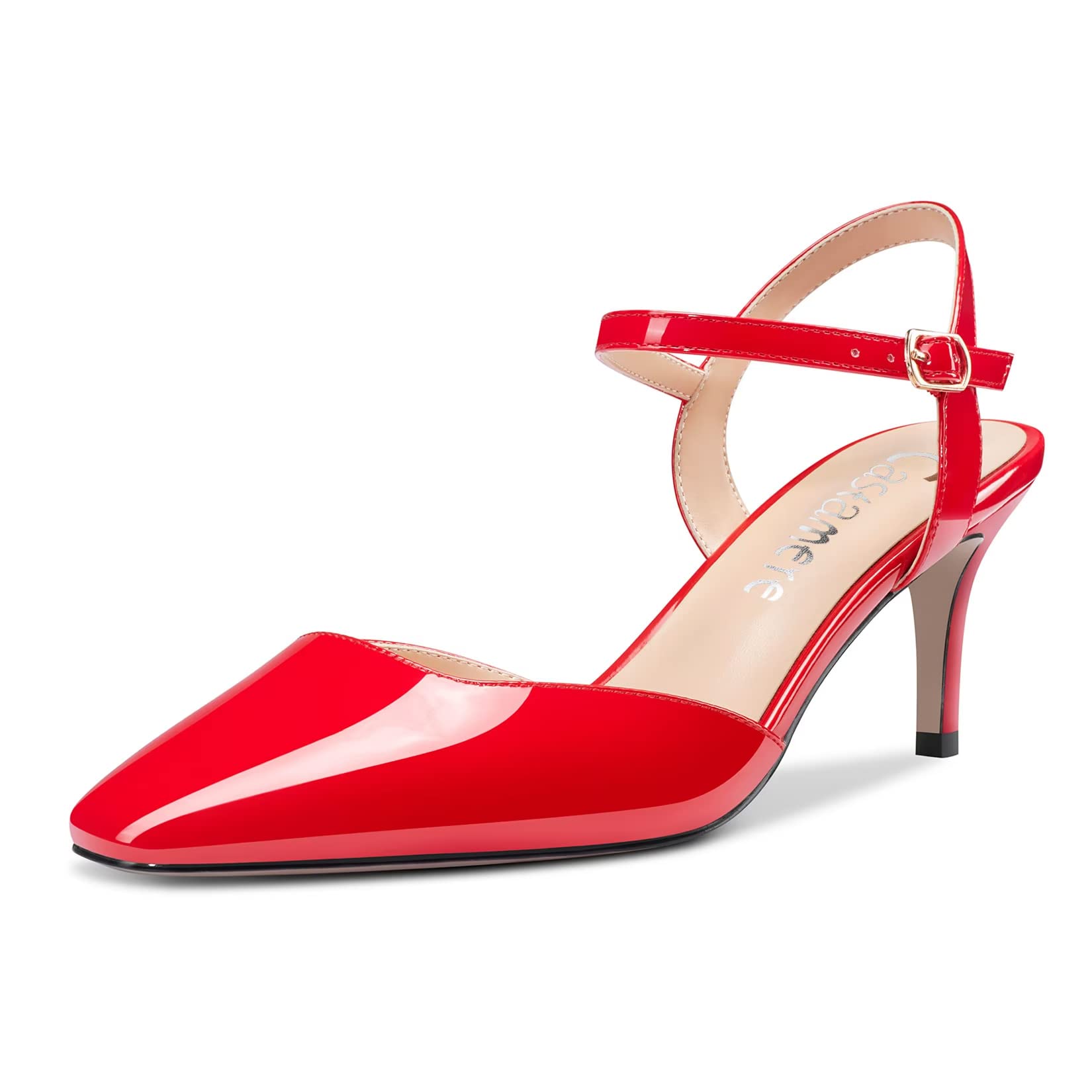 Castamere Women's Stiletto Mid Heel Square Toe Pumps Ankle Straps Slingback Wedd