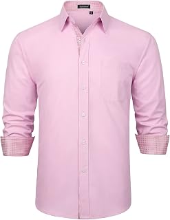 Enlision Men's Shirts Long Sleeve Regular Fit Wedding Dress Shirt Formal Business Contrast Colour Casual Shirts with Pocket