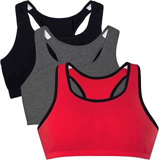 Fruit of The Loom Cotton Sports Bra with Thin Straps, Pack of 3, Fashionable Colours Women's Sports Bra (Pack of 3)