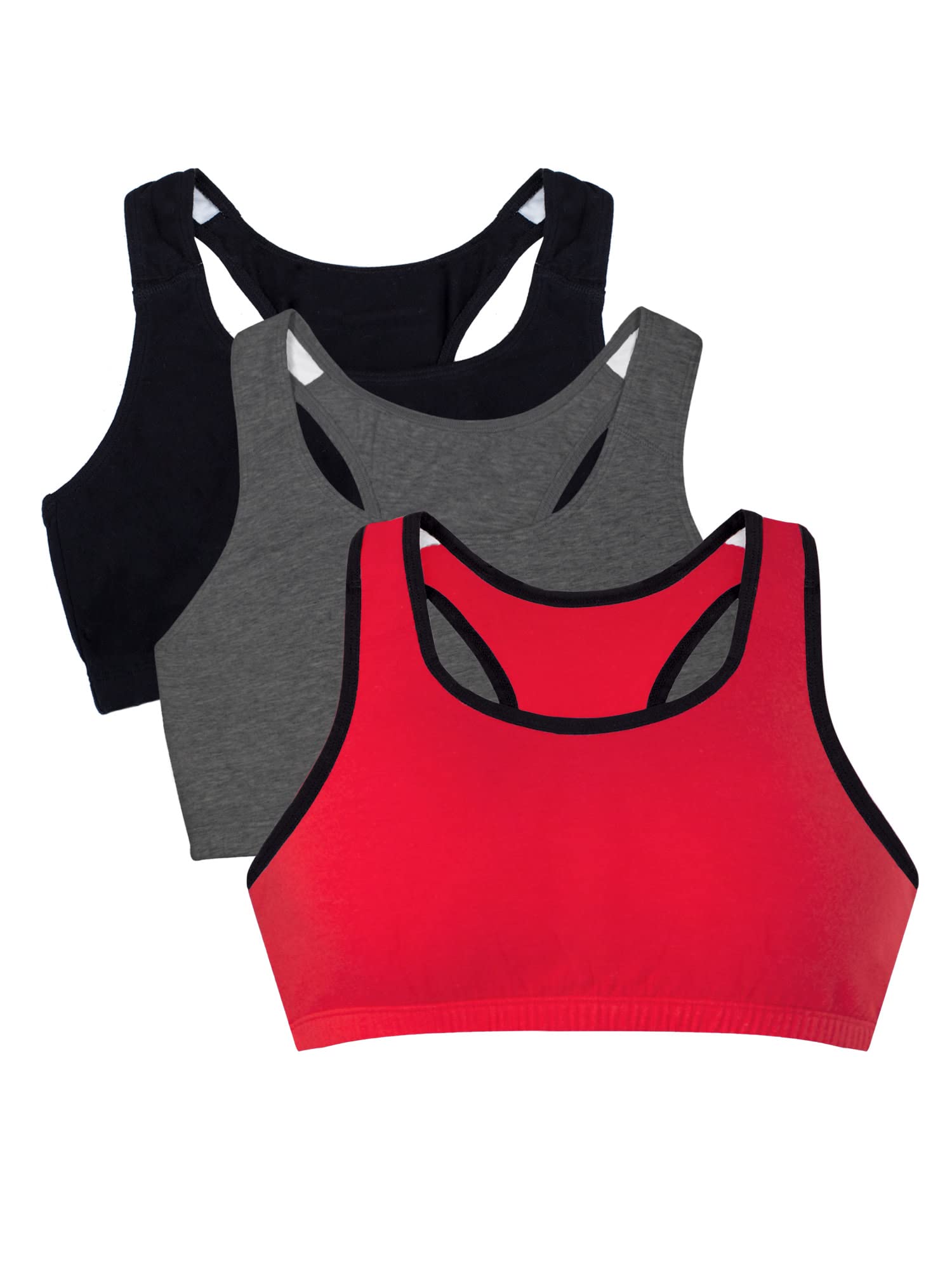 Fruit of The Loom Cotton Sports Bra with Thin Straps, Pack of 3, Fashionable Col