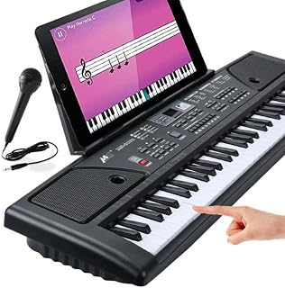 Keyboard Piano, 61 Keys Electronic Keyboard for Kids with 16 Instrument Voices & 10 Accompaniment Styles for Kids Teaching, Digital Music Keyboard Piano Instrument with Microphone, USB Cable