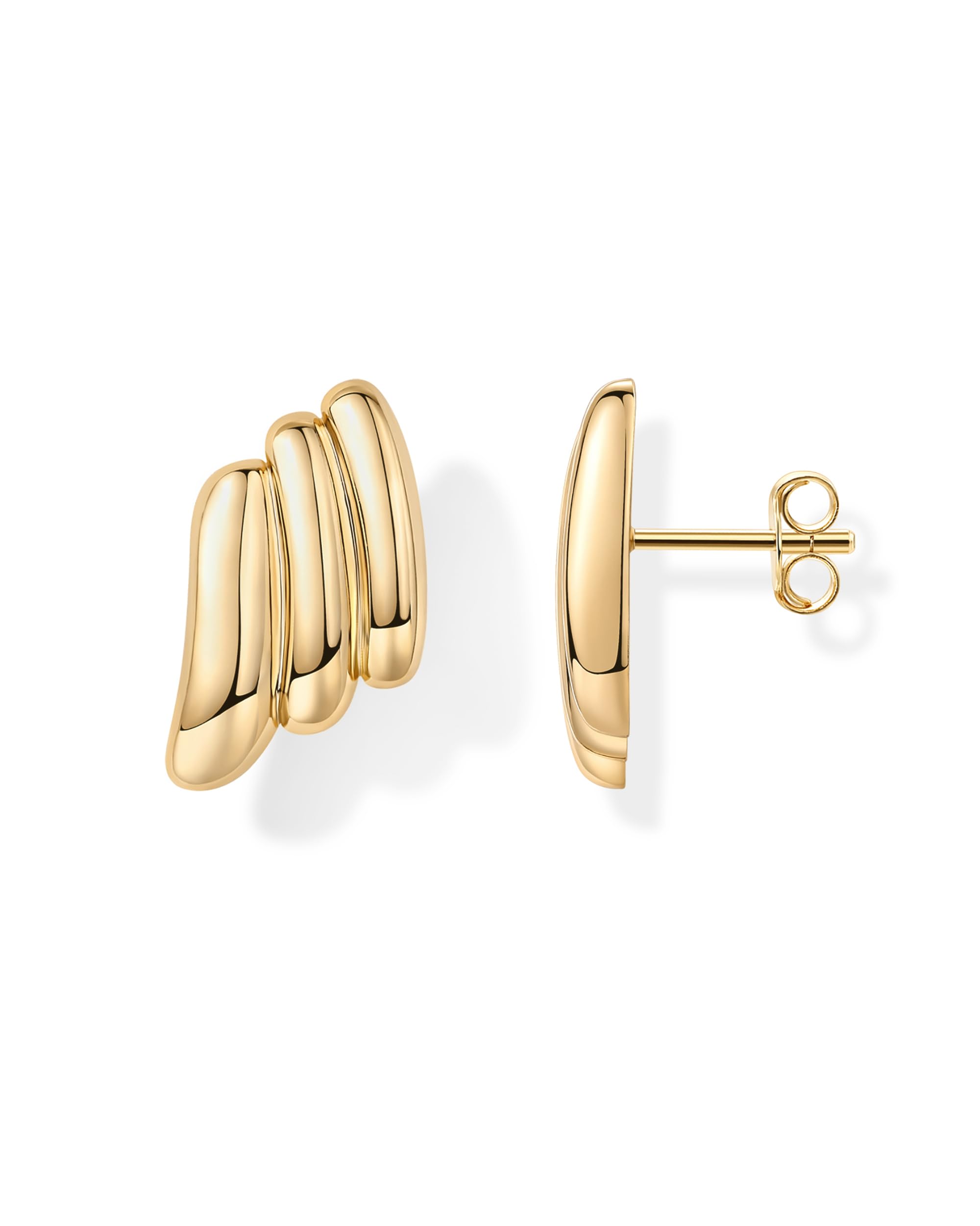 PAVOI 14K Gold Plated Chunky Vintage Earrings for Women - Trendy Textured Ribbed