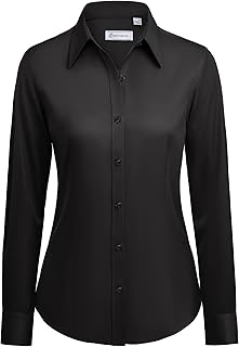 siliteelon Button Down Shirts for Women: Wrinkle Free Long Sleeve Classic Fit Collared Dress Shirt Solid Formal Office
