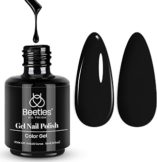 Beetles Black Gel Polish, 15ML Audrey Black Gel Nail Polish for Halloween | Soak-Off UV LED, Long-Lasting Fall Nails Art for Salon & Home DIY Manicures