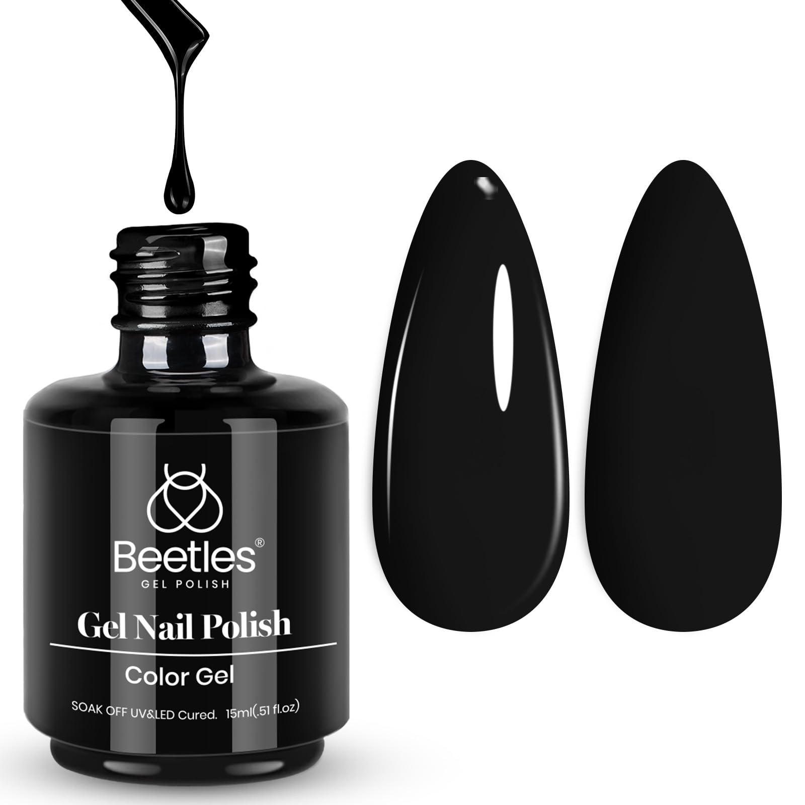Beetles Black Gel Polish, 15ML Audrey Black Gel Nail Polish for Halloween | Soak