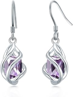 Seiyang Birthstone Earrings 925 Sterling Silver Gemstone Dangle Drop Leverback Earrings with 12 Months Birthstone Birthday Jewelry Gifts for Women Mom Her