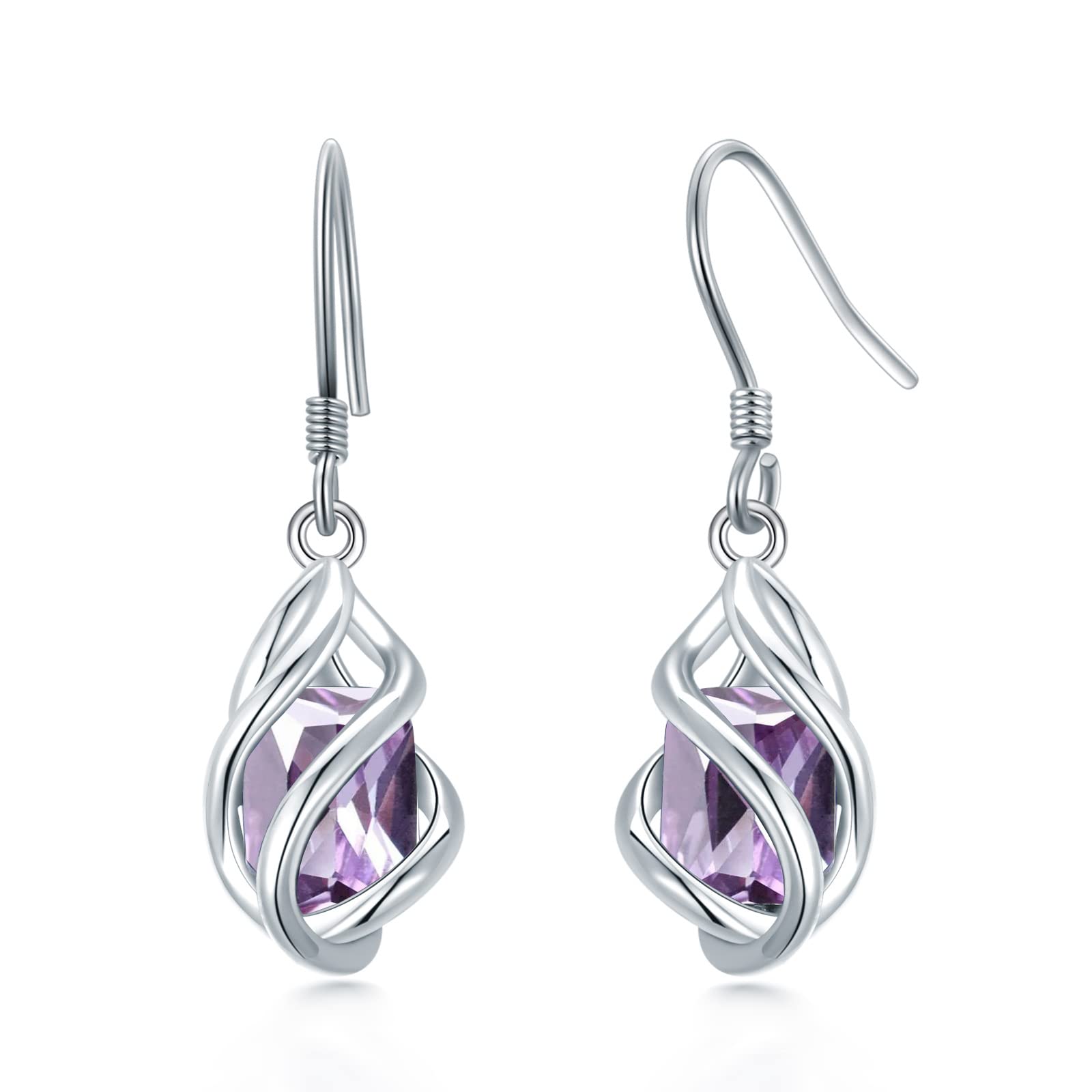 Seiyang Birthstone Earrings 925 Sterling Silver Gemstone Dangle Drop Leverback E
