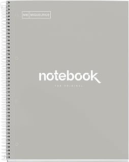 Miquelrius - Notebook A4, Emotions Notebook, 80 Sheets of 90 g/m², Horizontal Lines 7 mm, 1 Colour Strip, Micro-Perforated Spiral, Lined Notebook, Extra Hard Cover, 4 Holes, Grey