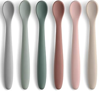 6-Piece Silicone Baby Feeding Spoons, First Stage Infant Spoons, Soft-Tip Easy on Gums I Baby Training Spoon | Infant Utensils Feeding Supplies, Dishwasher & Boil-proof