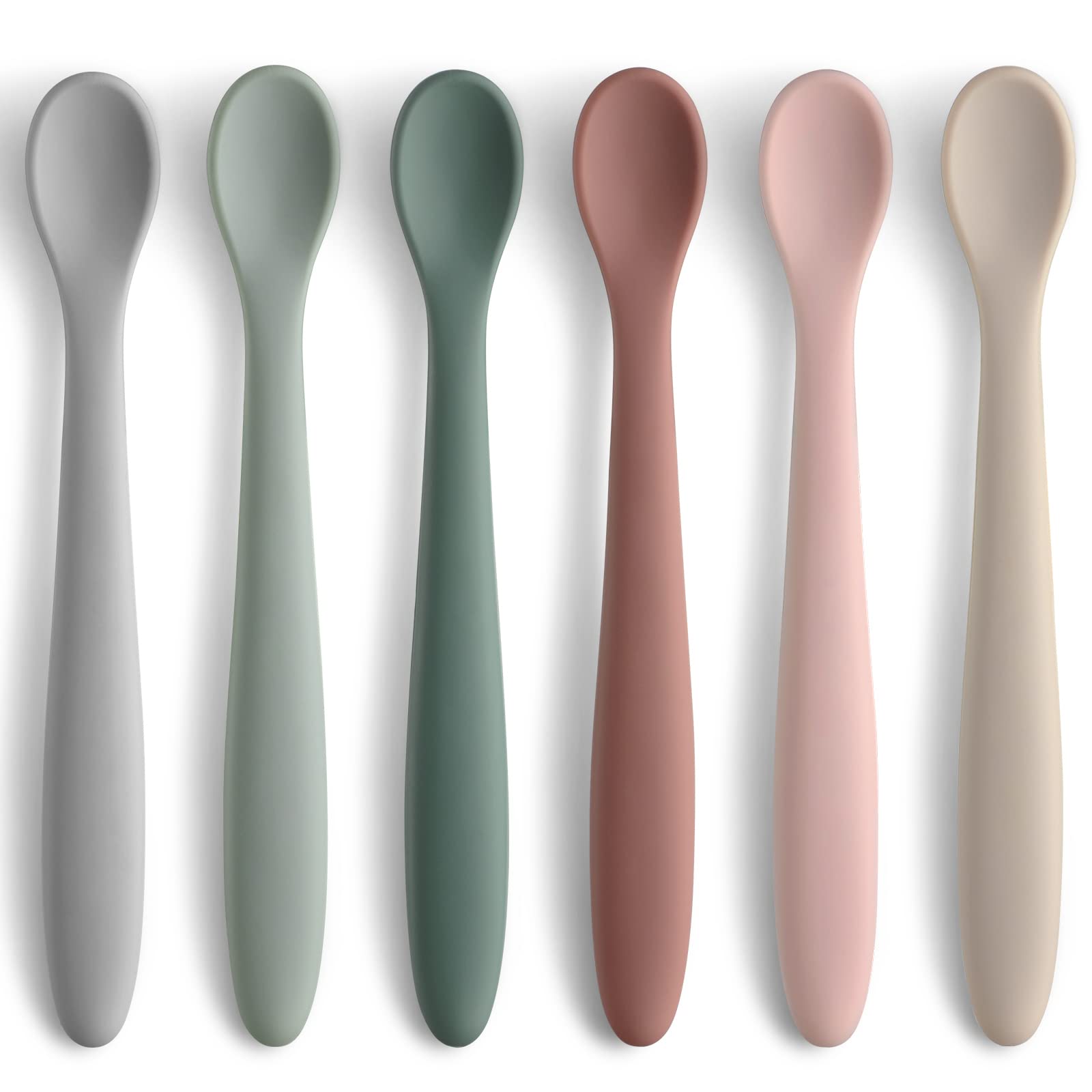 6-Piece Silicone Baby Feeding Spoons, First Stage Infant Spoons, Soft-Tip Easy o