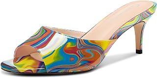 Castamere Women's Round Open Toe Kittens Heel Slippers Fashion Shoes Sandals Party Dance Dress Slip-on Sandals 6.5 cm Heels
