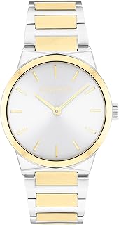 Calvin Klein Women's CK Linear Elegance Collection Quartz Movement Watch with Two-Tone Stainless Steel Strap – Available with Green, Gold or Silver Dial