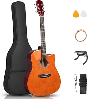 Ktaxon 41 Inch Acoustic Guitar with Gig Bag for Beginner, Brown | 4/4 Full Steel Guitars Kit with Extra Strings, Strap, Picks, Capo, For Travel Adults & Players, Basswood, Classical Design