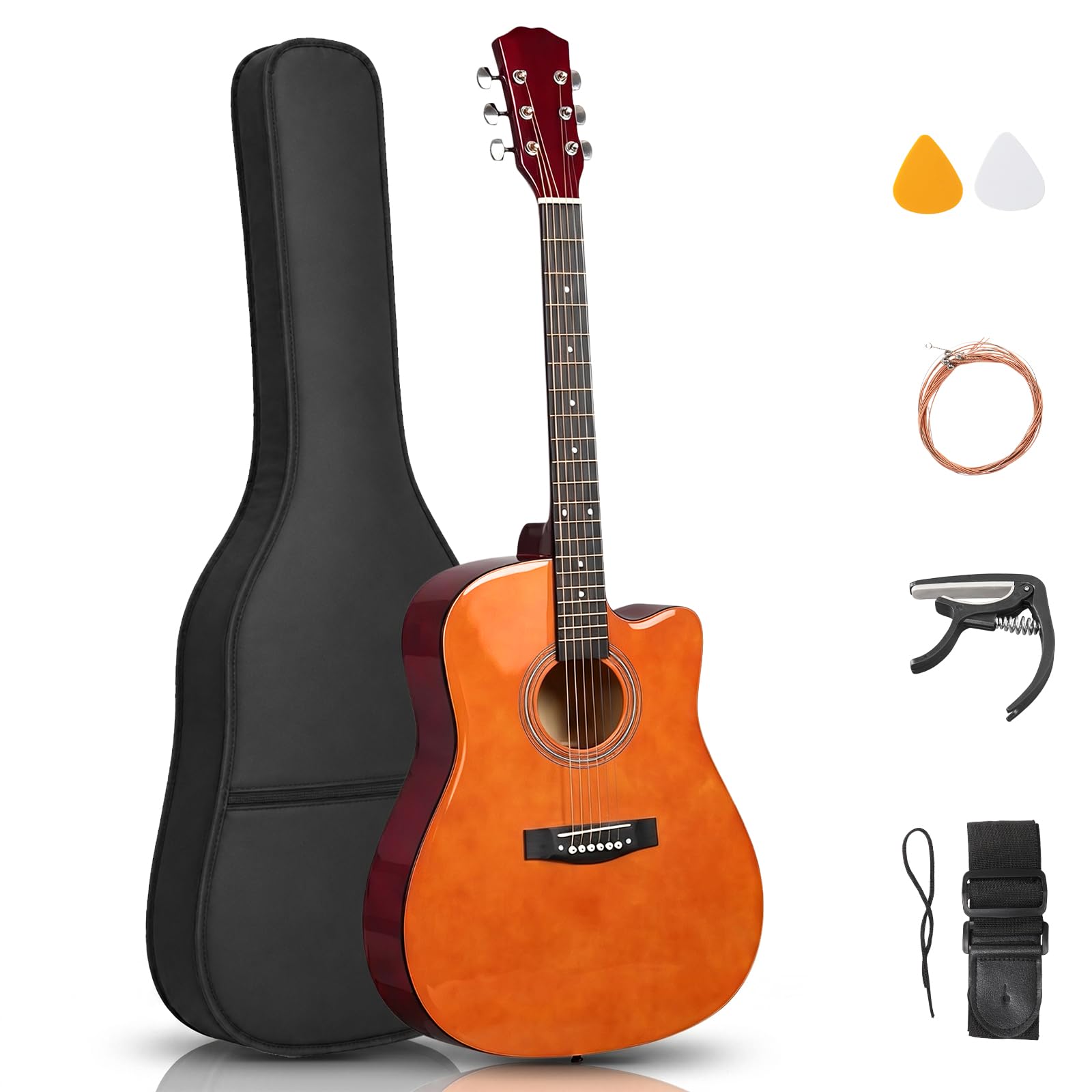 Ktaxon 41 Inch Acoustic Guitar with Gig Bag for Beginner, Brown | 4/4 Full Steel