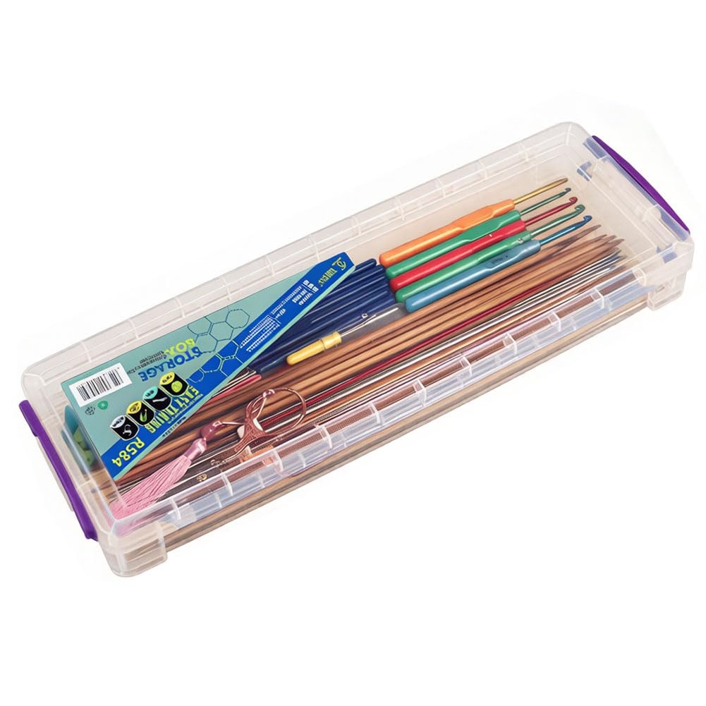 15″ Knitting Needle Case Organizer, Crochet Hook Case with Lid,Storage Box | Up 