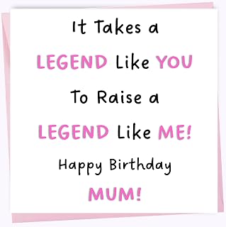 Printperfect mum birthday cards, happy birthday mum legend card, funny mum cards from son or daughter (Pink Envelope)